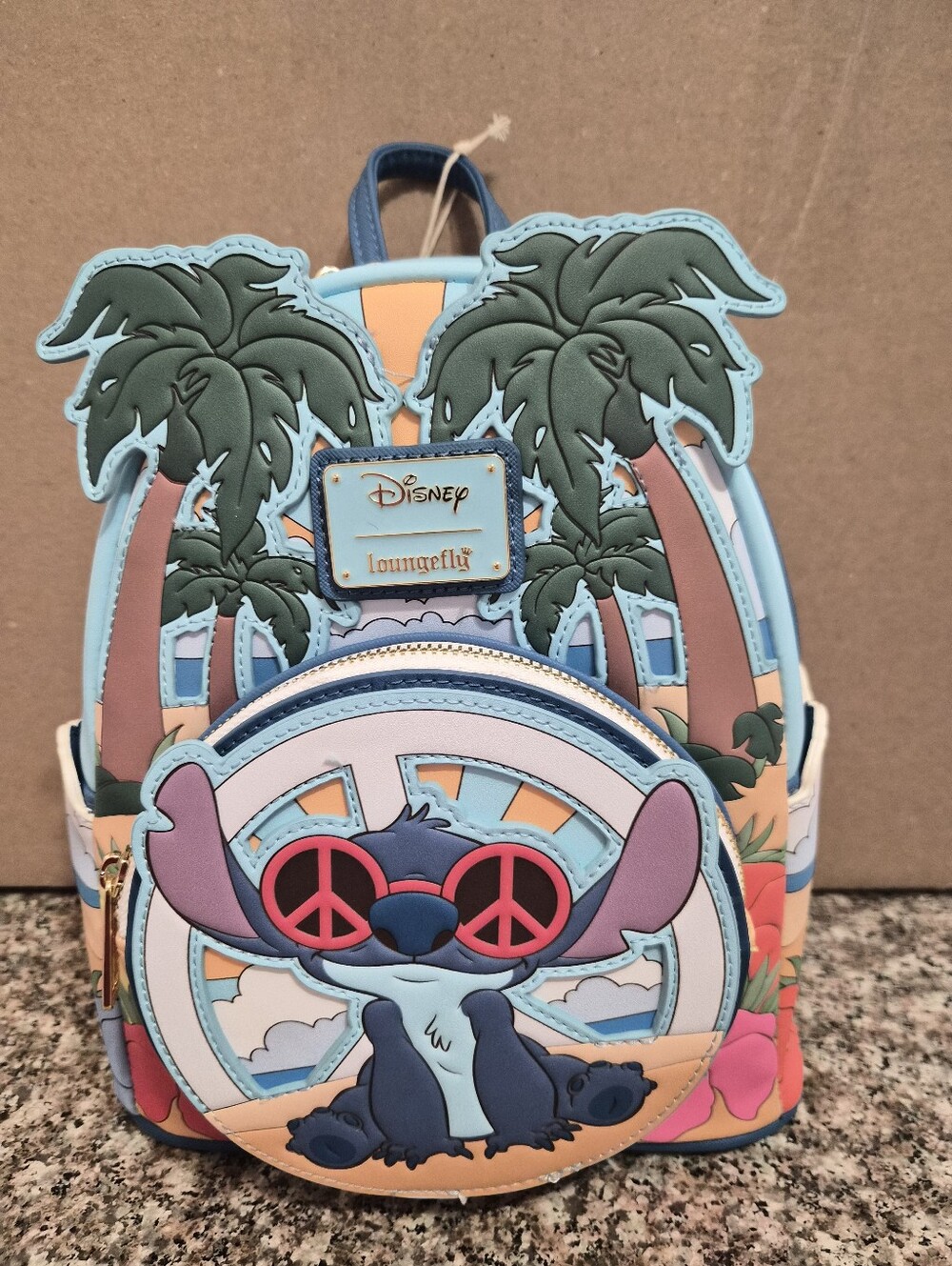 Loungefly Multicolor Stitch Peace Sign Palm Tree Mini Backpack